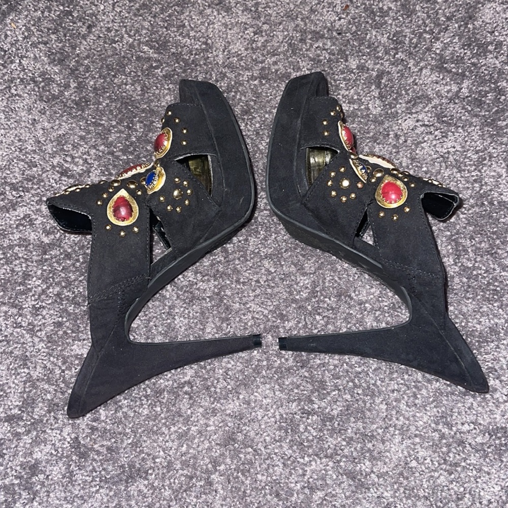 Black velvety jewel stone heels - Picture 4 of 6